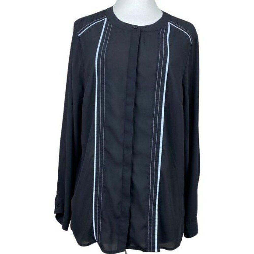 Eloquii Long Sleeve Blouse Sheer Black Plus Size 14